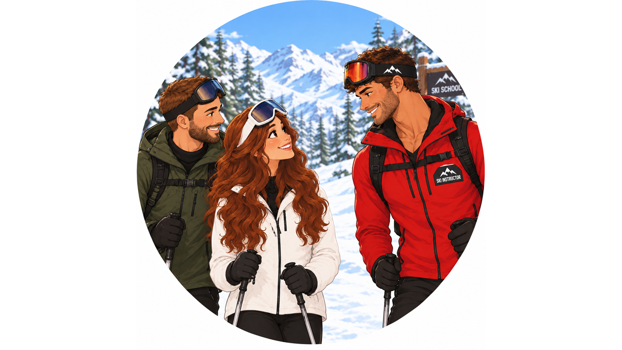 Mark and Brenda on the slopes with her ski instructor
